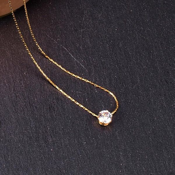 

hongcheng jewellery gold plated titanium steel jewelery shiny zircon six-claw delicate bamboo clavicle chain necklace hc176, Silver
