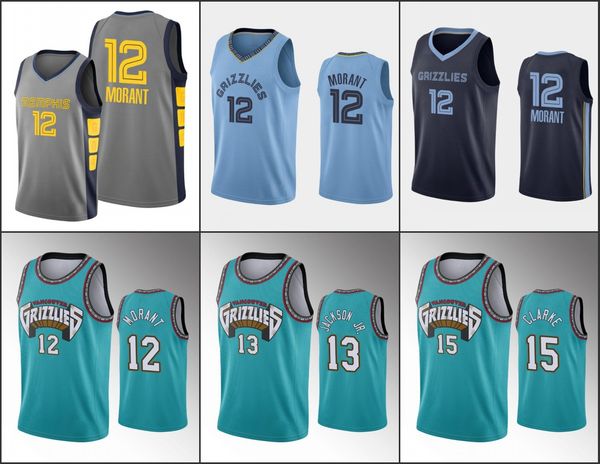 

memphis grizzlies men ja morant jaren jackson jr. brandon clarke nba classic teal anniversary jersey, Black
