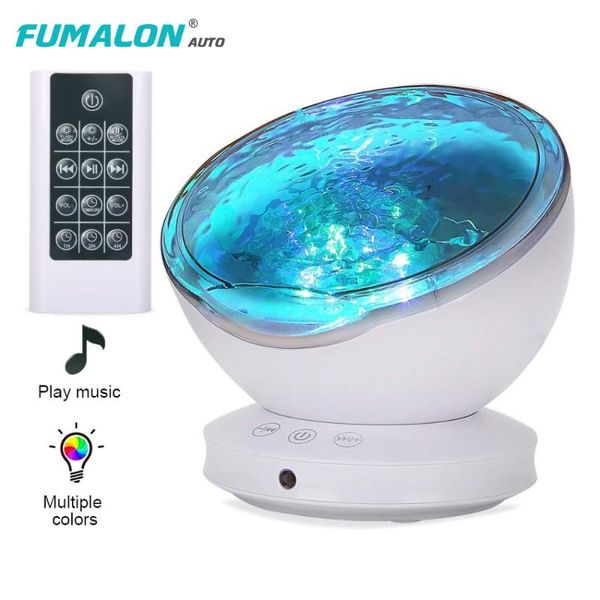 

ocean wave projector night light lamp with adjustable lightness remote control timer 8 lighting modes music speaker light show