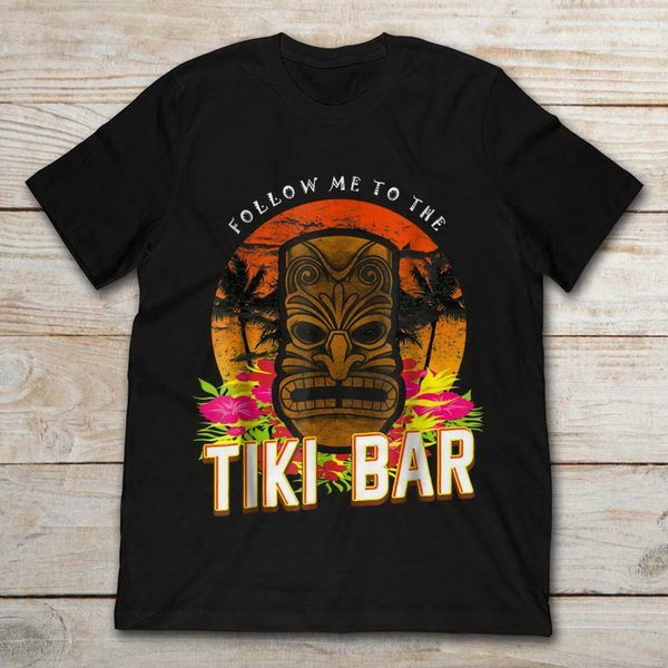 

follow me to the tiki bar гавайский luau летние каникулы питьевой черная футболка hip-hop tee shirt