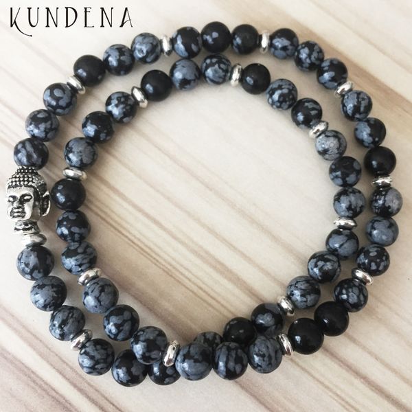 

double wrap yoga wrist mala meditation black bracelet buddha snowflake stone beaded bracelet for men, Golden;silver