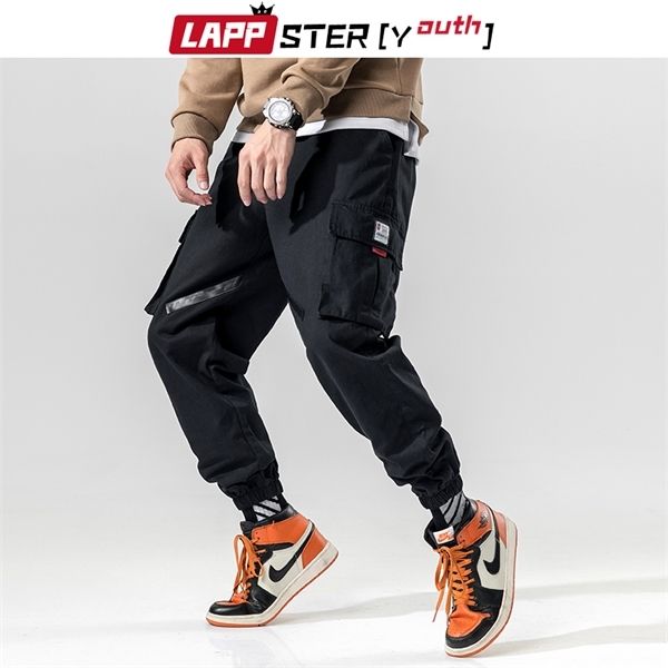 

lappster-youth pocket streetwear cargo pants 2020 overalls men hip hop sweatpants harajuku baggy vintage joggers harem pants 5xl, Black