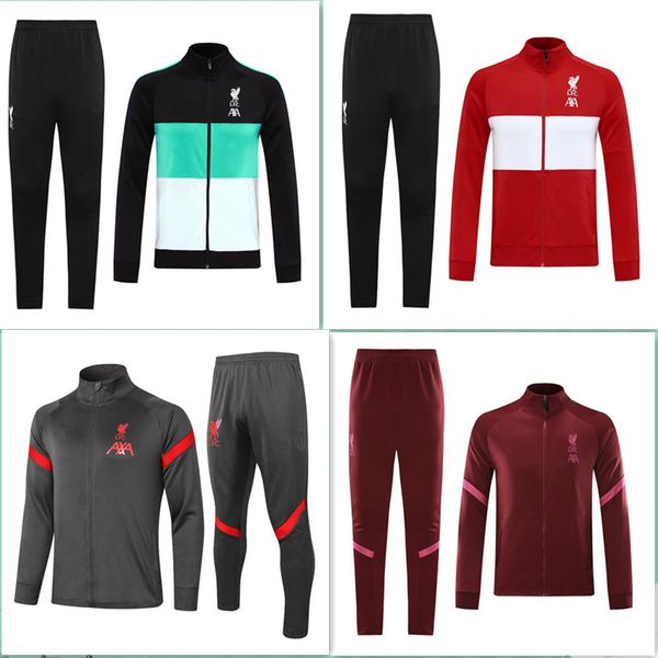 

20 21 soccer jacket set tracksuit survetement 2020 2021 chandal del men long sleeve zipper jacket football training suit set, Black