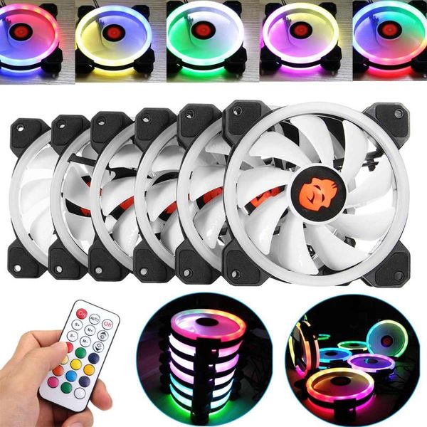 

6pcs pc cooling fan rgb cooling fan adjust led 120mm quiet ir remote computer cooler rgb case for computer case cpu