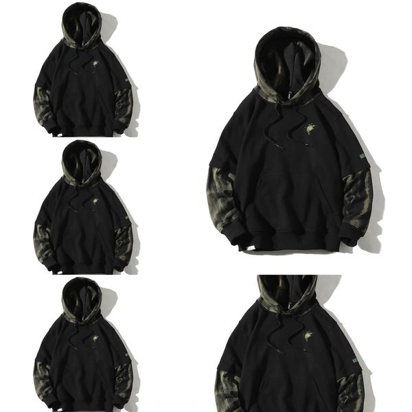

dajan2020 spring fake two men's long sleeve fashion pulloversweater pullover brand bf loose tie-dyed pullover hooded sweater men's, Black