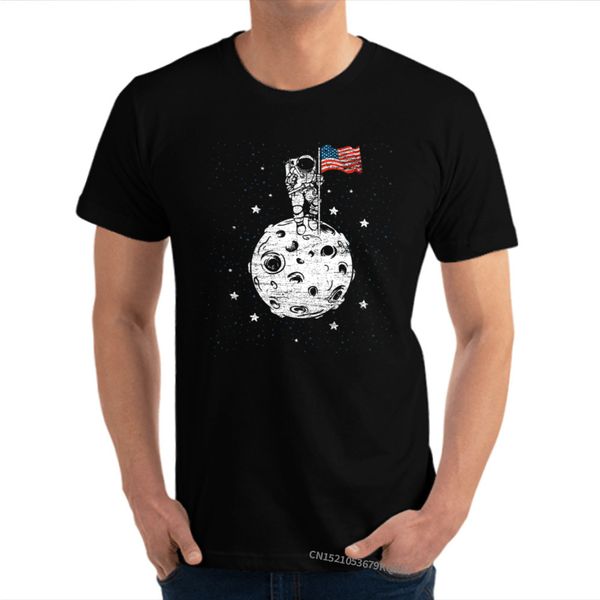 

moon usa gift america flag astronaut landing 3d printed t-shirts casual short sleeve fitted pure cotton tees unique & tees