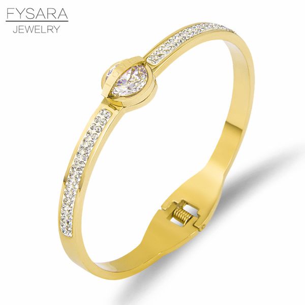 

fysara full crystals cubic zirconia bracelets & bangles for women brand round lover titanium steel wedding jewelry, Black