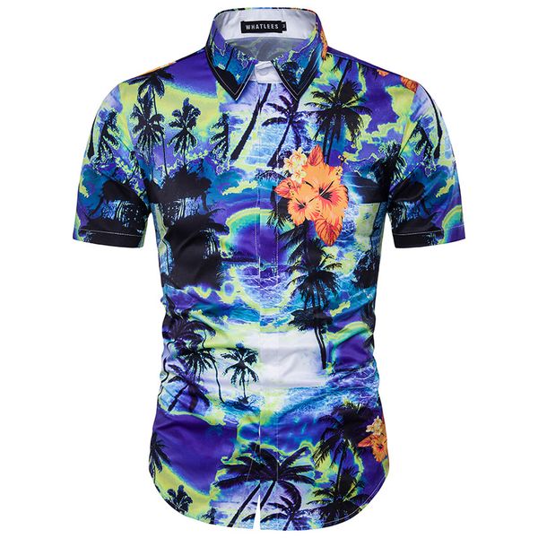 

men's casual shirts men floral 3d prints hawaiian beach in the united states and europe short sleeve shirt comfortable slim, White;black