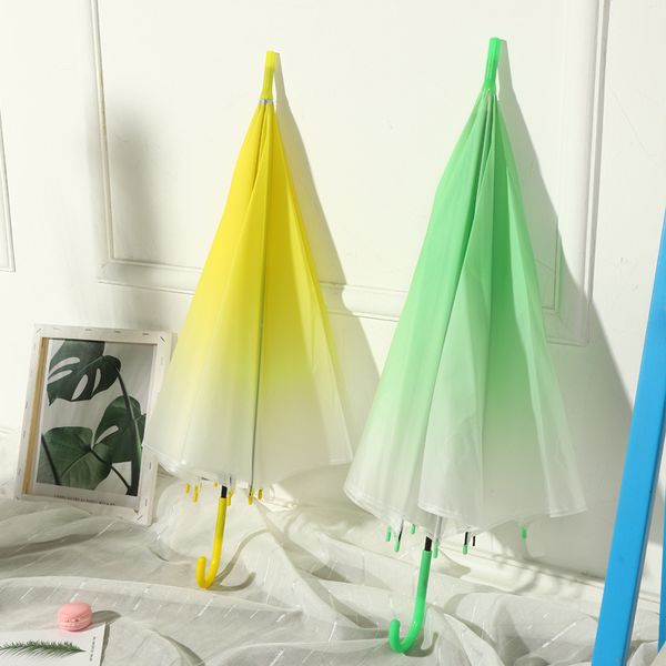 

creative korean series gradient transparent umbrella long handle self-opening umbrella hipster goddess transparent rain umbrella custom logo, Red;brown