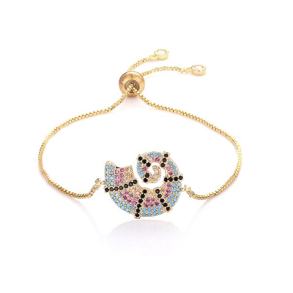 

charm bracelets women's rainbow shell conch jewelry gold cz colorful zircon bracelet bangle adjustable chain for women, Golden;silver