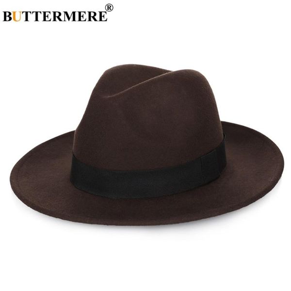 

buttermere large brimmed hats woman wool fedora ladies coffee casual jazz caps men solid wide brim winter holiday felt hat red, Blue;gray