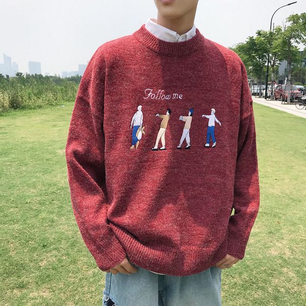 

men's sweaters funny printed sweater o-neck pullover jacquard comfortable korean fashion knitwear warm men, White;black