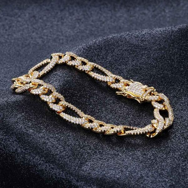 

gucy 10mm figaro cuban link chain bracelet hip hop gold silver color micro pave cubic zircon stones men's charm bracelets gifts, Black
