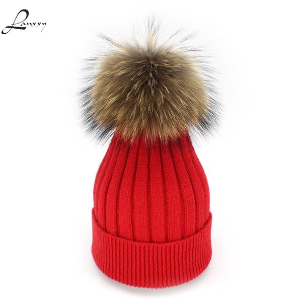 

lanxxy 2020 women winter beanies caps real fur pompom hats for women, Blue;gray