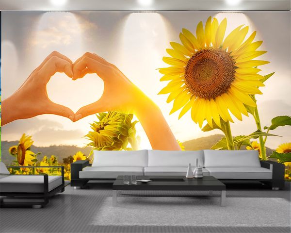 3D papel de parede para sala de estar personalizado foto amor brilhante flores amarelas paisagem romântico decorativo seda papel de parede