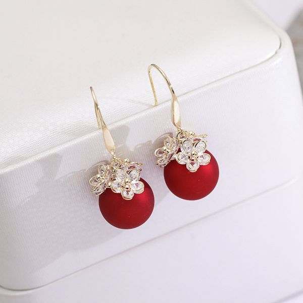 

Red pearl earrings 2020 new trendy female temperament net red bride earrings ear hook earrings