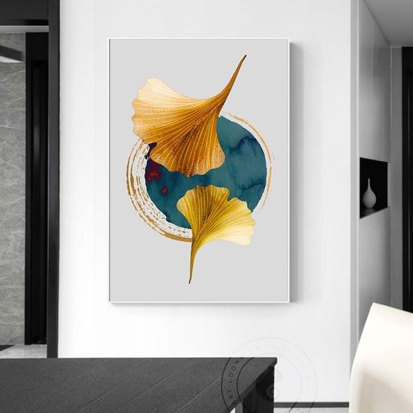 

nordic wall art golden plant leaves poster prints modern canvas painting scandinavian wall pictures for living room fashion home decoration