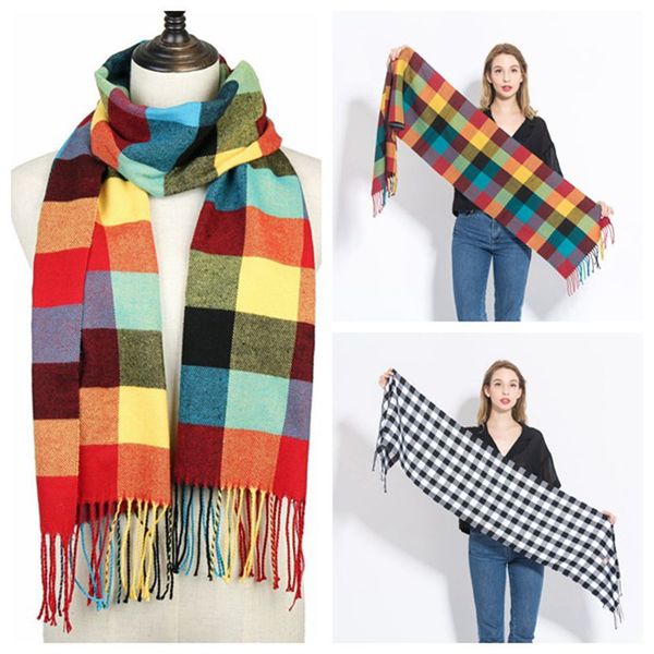 

2020 plaid cashmere women scarf winter warm shawl and wraps scarfs for ladies soft long tassel female foulard bufandas, Blue;gray