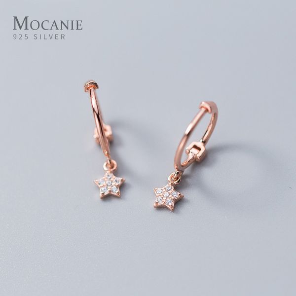 

mocanie twinkling zircon star authentic 925 sterling silver hoop earring for women girl simple earring fine jewelry student gift, Golden;silver