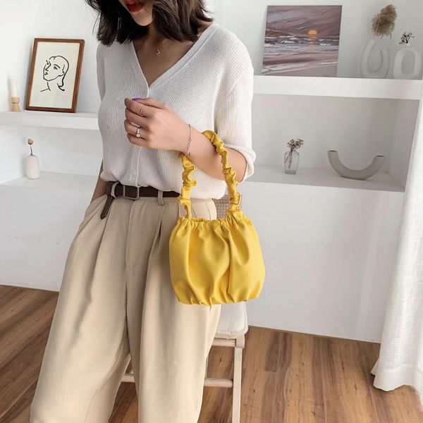 

pu women bucket bag pleated solid color shoulder tote portable elegant handbag fashion exquisite shopping bag