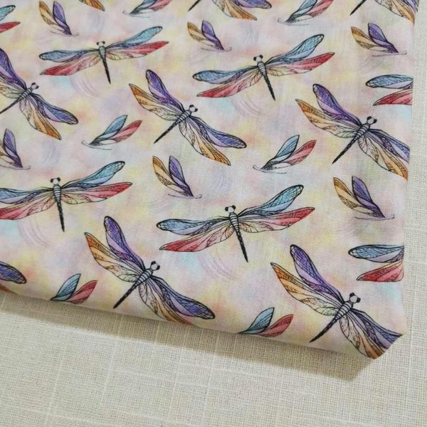 

ribbon cotton fabric colorful vivid dragonfly flying in sky patchwork textile tissue home clothing dress decoration viaphil, Pink;blue
