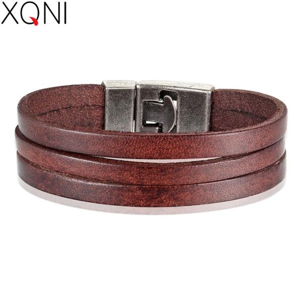 

xqni classic style double layer toggle-clasp pu leather bracelet for men black/brown/orange color male jewelry accessories gift, Golden;silver