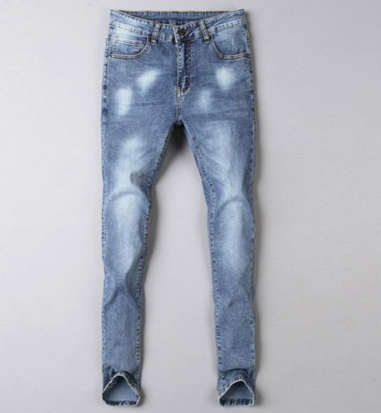 

men's classic jeans pocket long pants autumn high end streetwear striped triangle eagle tags mens denim pants asian plus size, Blue