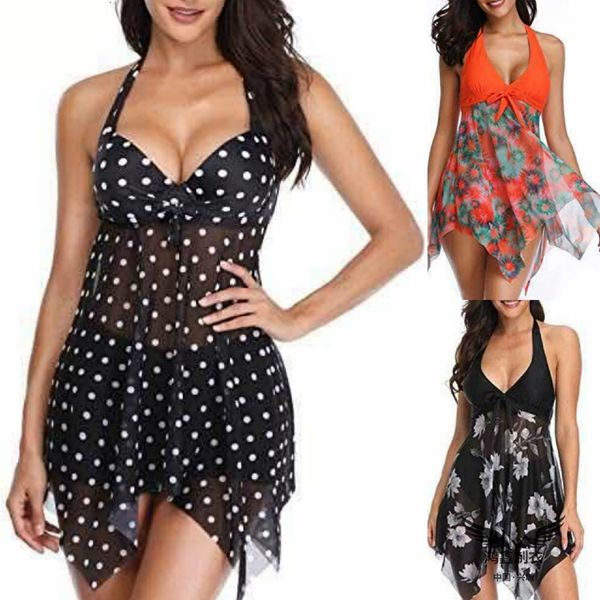 

floral print women swimwear plus size over size women mesh v neck style swimdress with colorful dots 2020 new arrival clothing size s-5xl, White;black