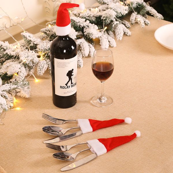 

christmas hat new year pocket fork knife cutlery holder bag home party table dinner decoration tableware
