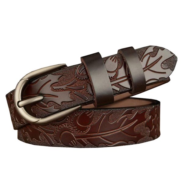 

западный цветочный резные женщины кожаный пояс ретро пряжкой мужские джинсы причинно штаны пояса, Black;brown