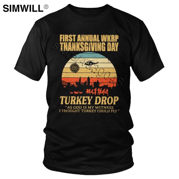 

distressed first annual wkrp turkey drop with les nessman t shirt men vintage short sleeve cotton graphic t-shirt leisure tee