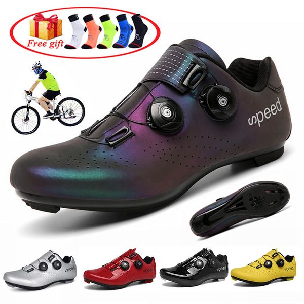 

cycling footwear luminous road shoes mens mtb self-locking riding bike ultralight bicycle shoe women sports sneakers, Black
