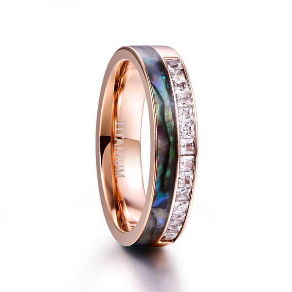 

6mm rose gold inlaid shell square zircon stainless steel ring 5-12 stainless steel jewlery, Silver