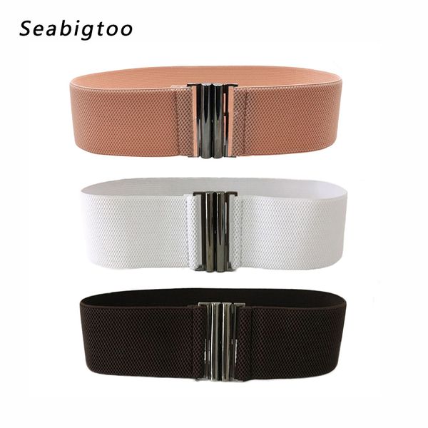 

belts elastic wide metal buckle for woman cummerbund luxury designer brand apparel accessories waistband dresses 2021, Black;brown