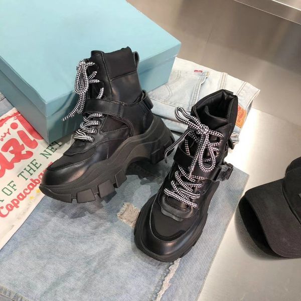 

2020 ankle boots winter lace up flat platform genuine leather women shoes black fashion design ladies shoes botas feminina