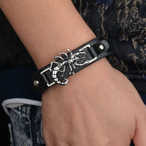 

charm bracelets fashion punk scorpion bracelet for men wide leather adjustable male personality gift jewelry, Golden;silver