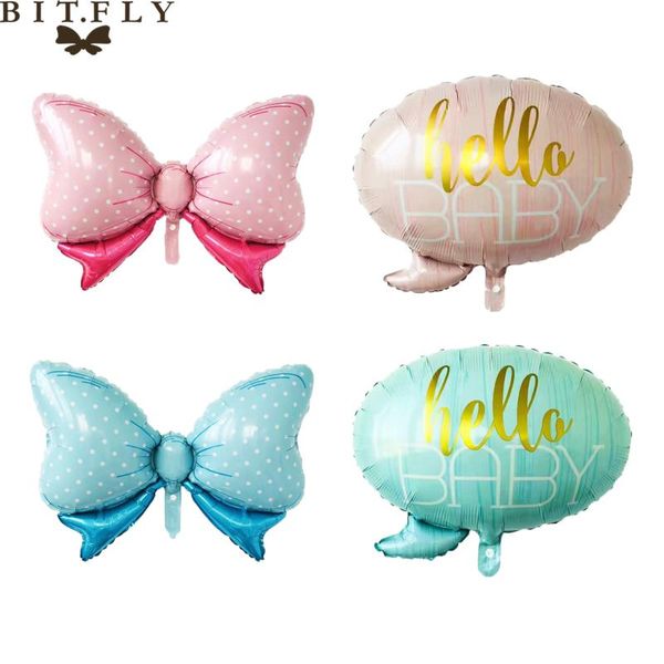 

party decoration 1pcs cartoon pink blue polka dot bow foil balloon hello baby helium for birthday shower festival