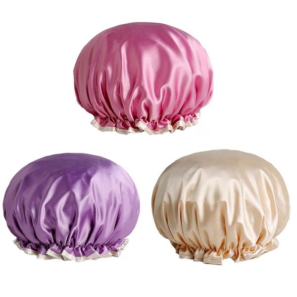 

waterproof women shower cap satin beanie hair bonnet bath accessories shampoo multiple shower caps bathroom set dust-proof