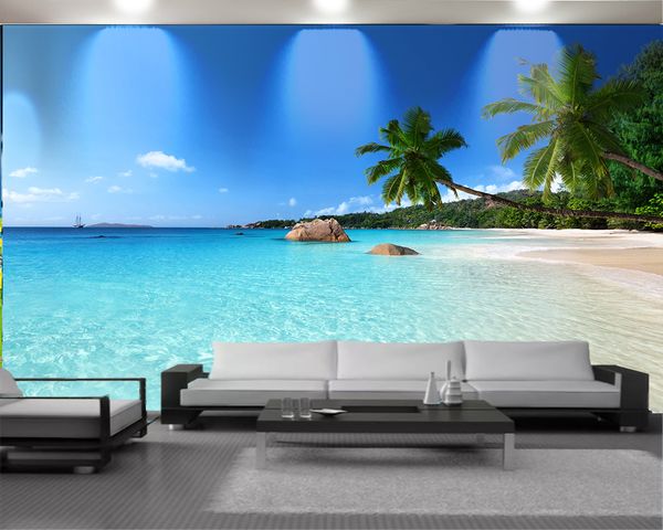 Ландшафтные обои современные росписи 3d обои красивый морской пейзаж кокосовых деревьев и горы романтические пейзажи