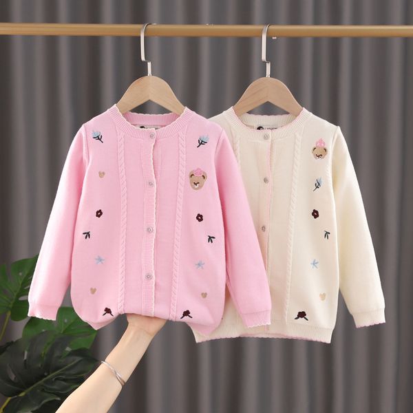 

girls knitted sweater coat 2020 new children's western style cardigan embroidery bear sweater toddler girl winter clothes, Blue