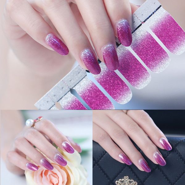 

stickers & decals 14pcs glittering nail paste polish patches gradient color art decoration sticker finger h1010, Black