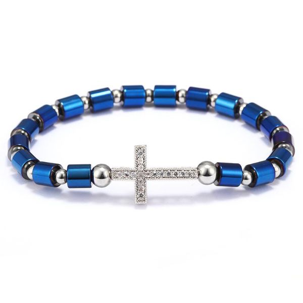 

dropshipping pulsera + cubic zirconia cross charm bracelets for women fashion alloy beaded bracelet & bangle men jewelry, Black