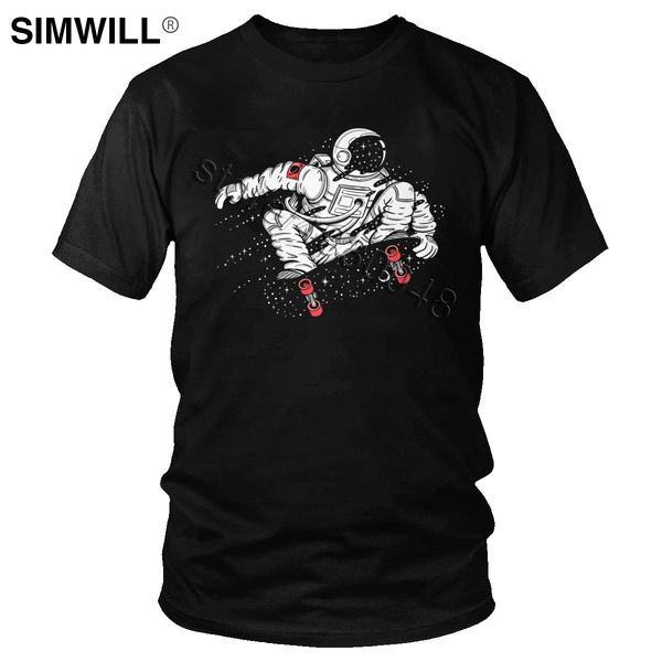 

funny space boarding t-shirt mens print eco cotton t shirt o-neck short sleeve astronaut skateboard tshirt gift