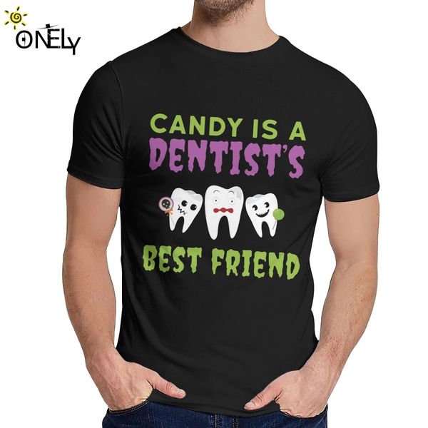 

good cotton funny halloween candy teeth dentist dental gift t shirt man 2019 new quality o-neck camiseta
