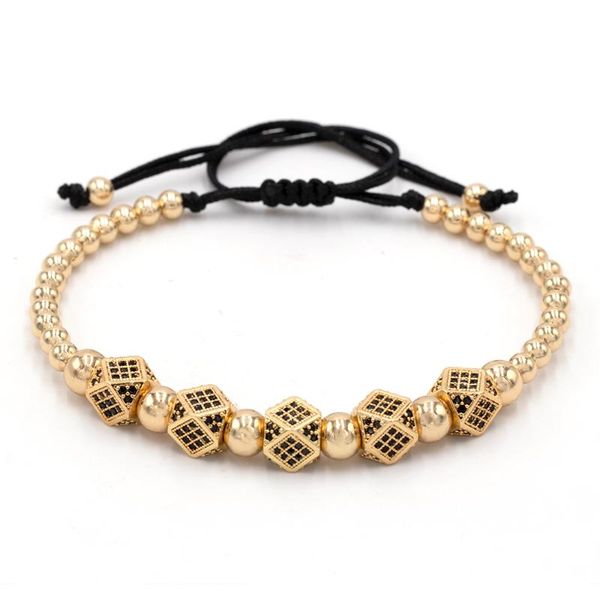 

charm bracelets ainofo luxury men gold round beads micro pave black cz cube dice macrame braided, Golden;silver
