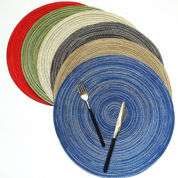 

junwell 4pcs/lot braided woven colorful 38cm round placemats heat resistant dining table mats non-slip washable place mats set