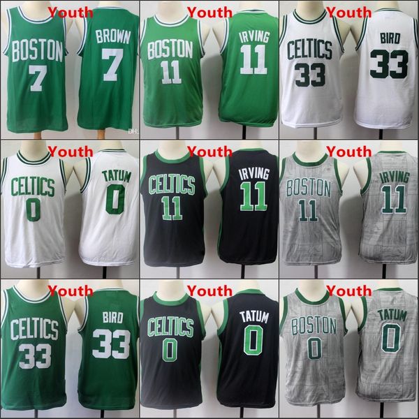 

boston celtics kids kyrie irving retro jaylen brown jayson tatum larry bird nba youth basketball jerseys, Black