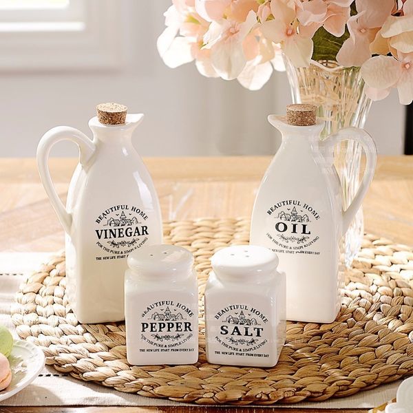 

japanese style ceramic seasoning bottle vintage of vinegar oil bottle food container spices storage box kitchen jars 1set t200506