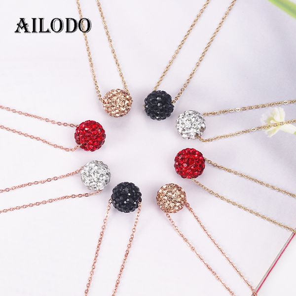 

ailodo lucky crystal ball pendant necklace for women stainless steel party wedding statement necklace fashion jewelry 20may62, Silver