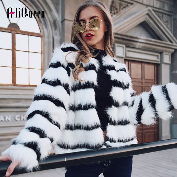 

2020 new women faux fur coat elegant striped autumn winter female jackets coats streetwear fashion ladies high qualit warm coaty, Black